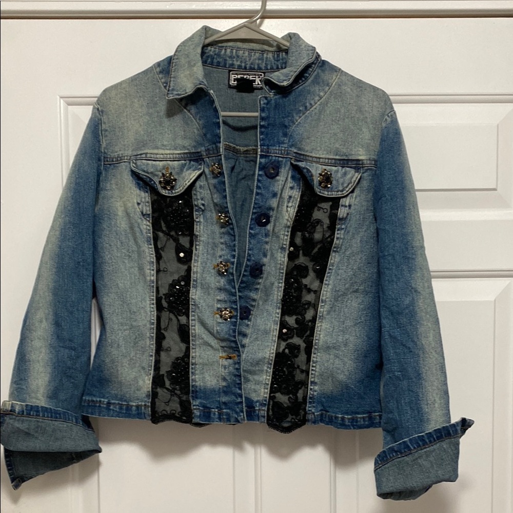 Berek embroidered Denim Jacket with Black Accents size Medium